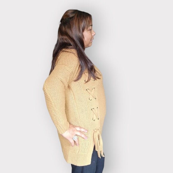 MAURICES WOMENS MEDIUM  COTTON LIGHT BROWN LACE SWEATER - Picture 2 of 6